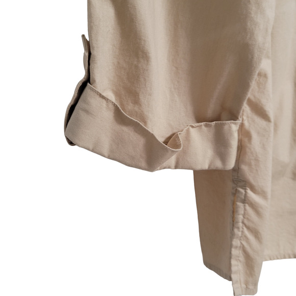 New Directions Tan 3/4 Sleeve Asymmetrical Tunic Collar Button Up Laced Medium - Picture 3 of 6